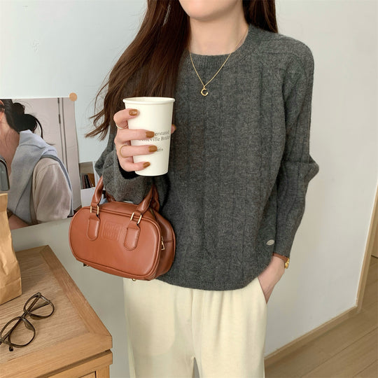 Damen Grob gestrickter Sweater mit Rundhalsausschnitt und lässiger Passform EB