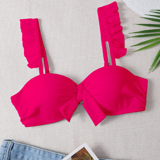 Damen Push-Up-Bikinioberteil mit dekorativem Knoten und Rüschen EB