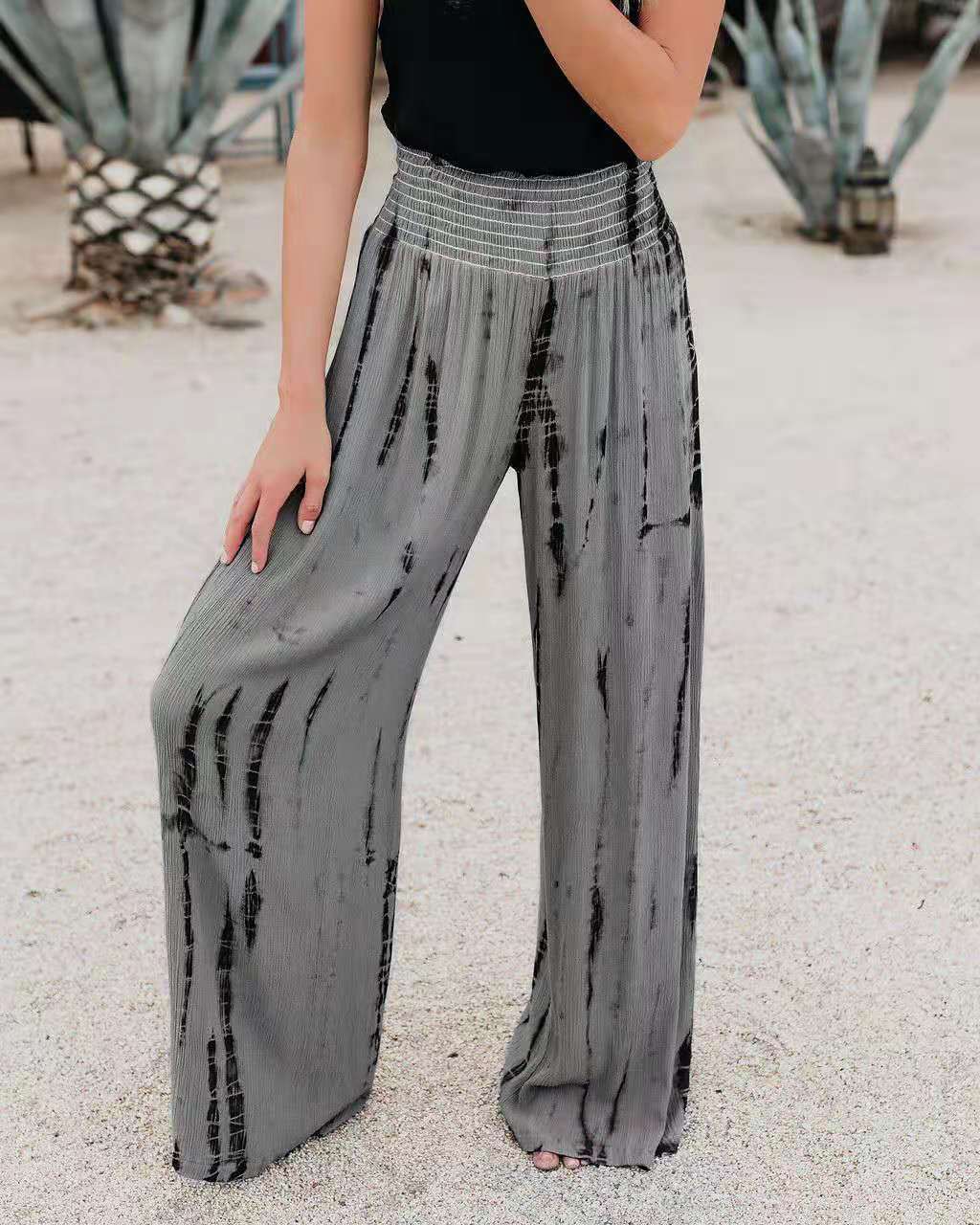Damen weite Plisseehose mit elastischem Bund und modischem Design EB