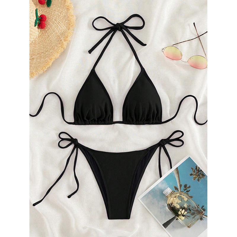 Damen Triangel-Bikini mit verstellbaren Bindebändern und seitlichen Schleifen EB