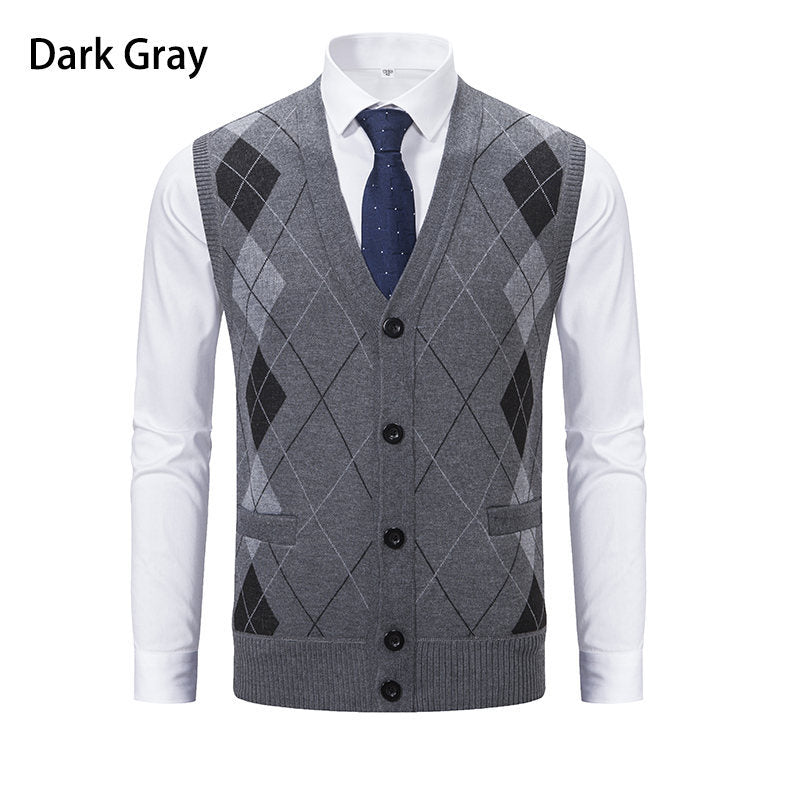 Herren elegante Strickweste mit modernem Rautenmuster und praktischen Taschen EB