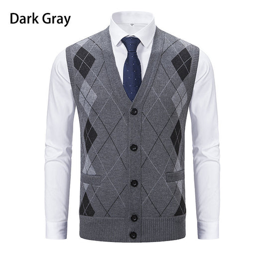 Herren elegante Strickweste mit modernem Rautenmuster und praktischen Taschen EB