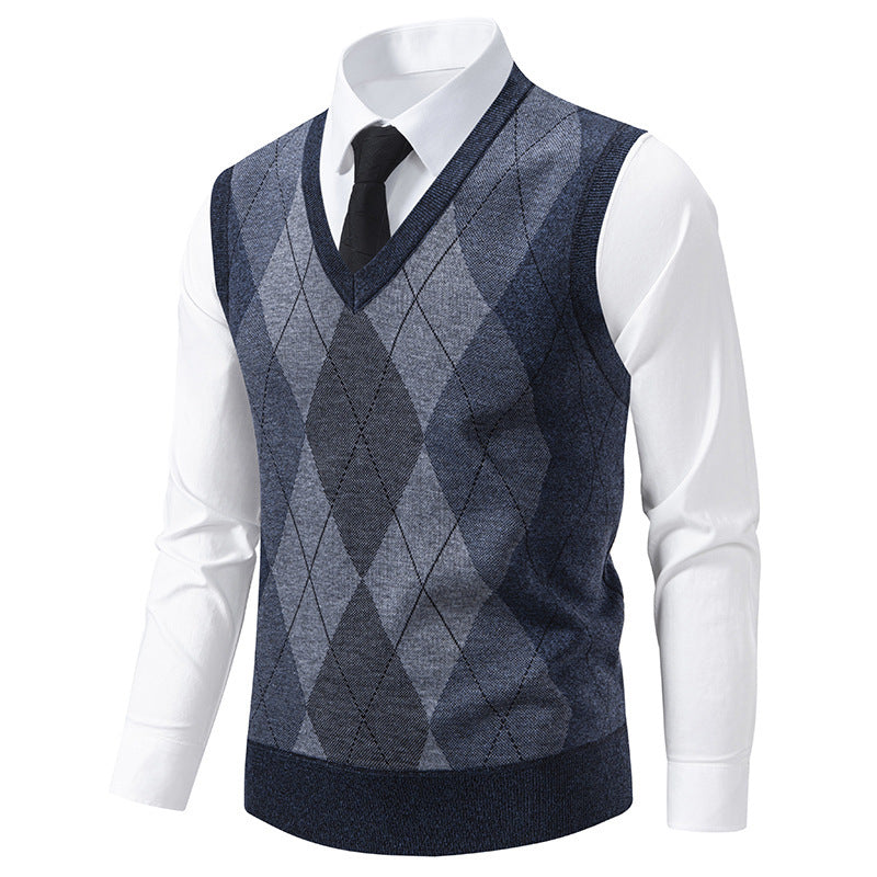 Herren Pullover mit V-Ausschnitt und klassischem Rautenmuster EB