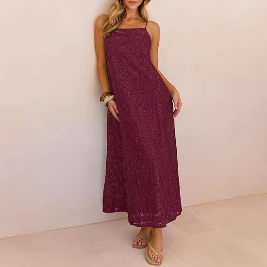 Damen Maxikleid mit filigranem Lochmuster EB
