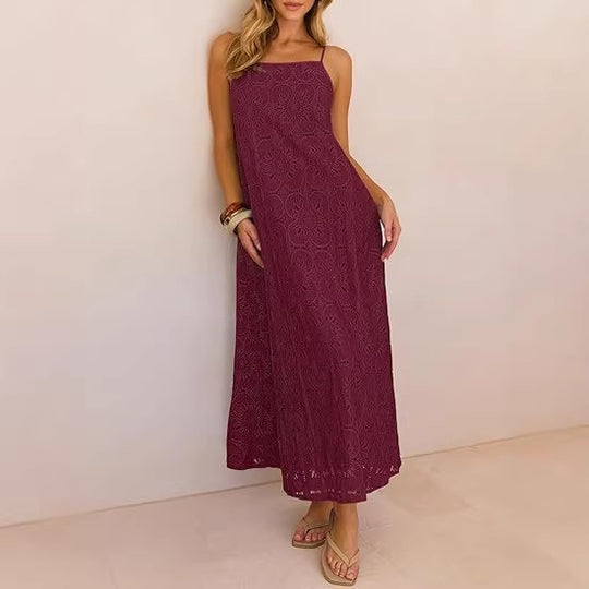 Damen Maxikleid mit filigranem Lochmuster EB