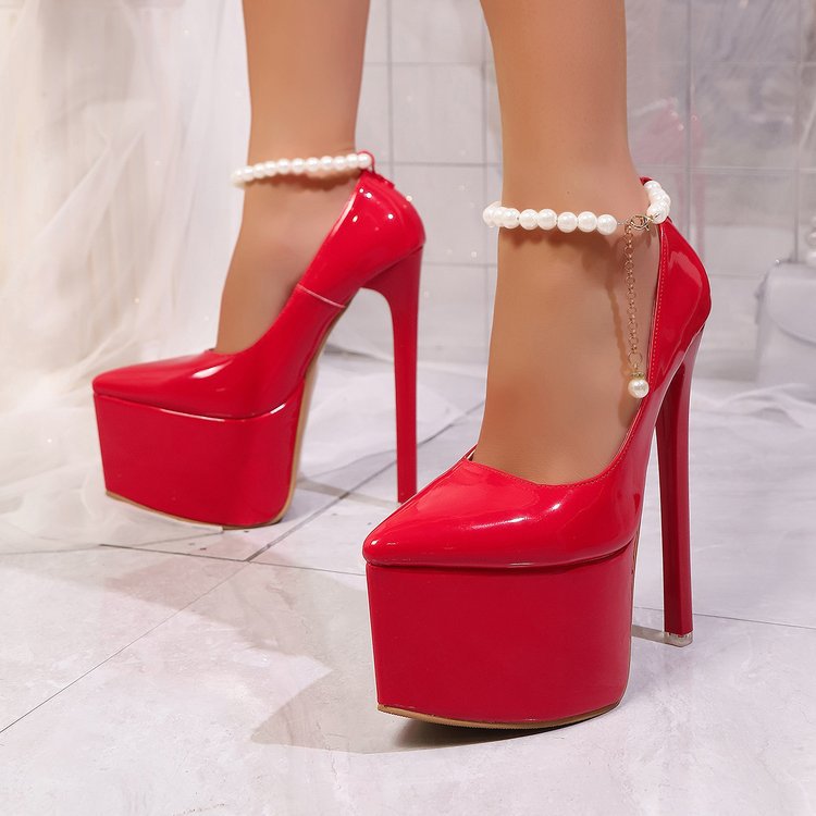 Damen Plateau Stiletto-Pumps mit feinem Perlenschmuck EB