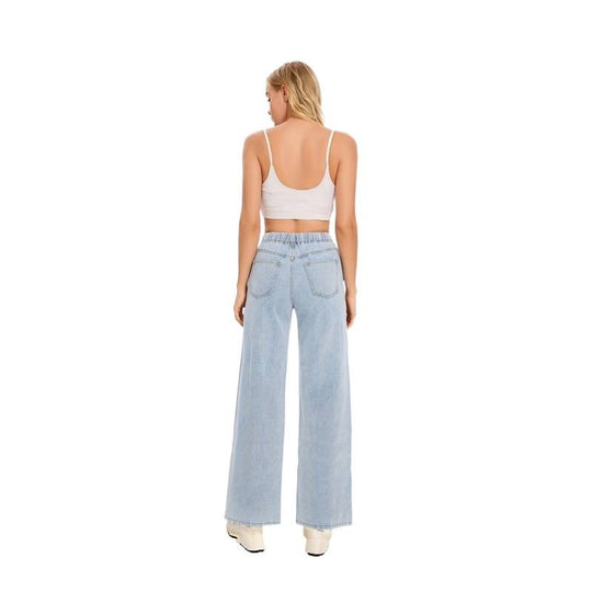 Damen Weite Jeans mit elastischem Bund und lässigem Schnitt EB