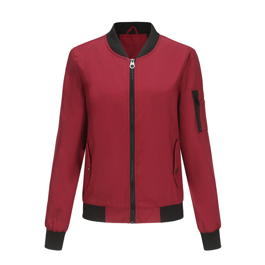 Damen modische Bomberjacke mit praktischen Reißverschlusstaschen und sportlichem Kragen EB