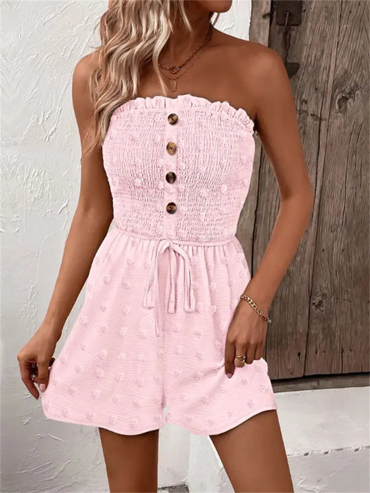 Damen Bandeau Jumpsuit mit Knopfdetails und Taillenzug EB