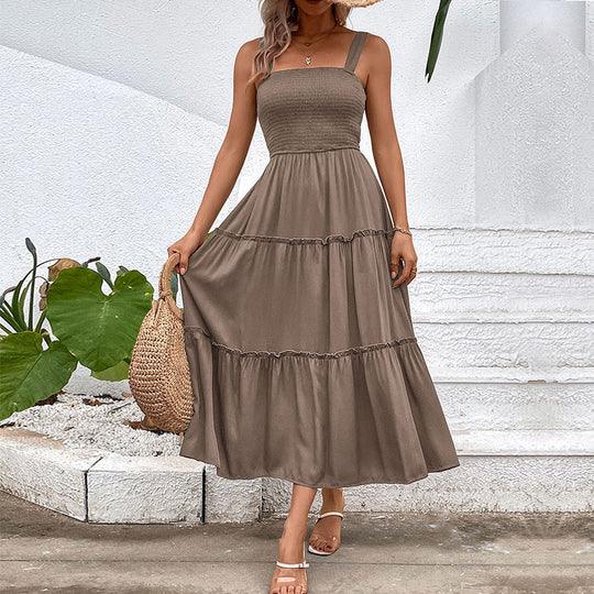 Damen Midikleid mit elastischem Oberteil und fließendem Rock EB