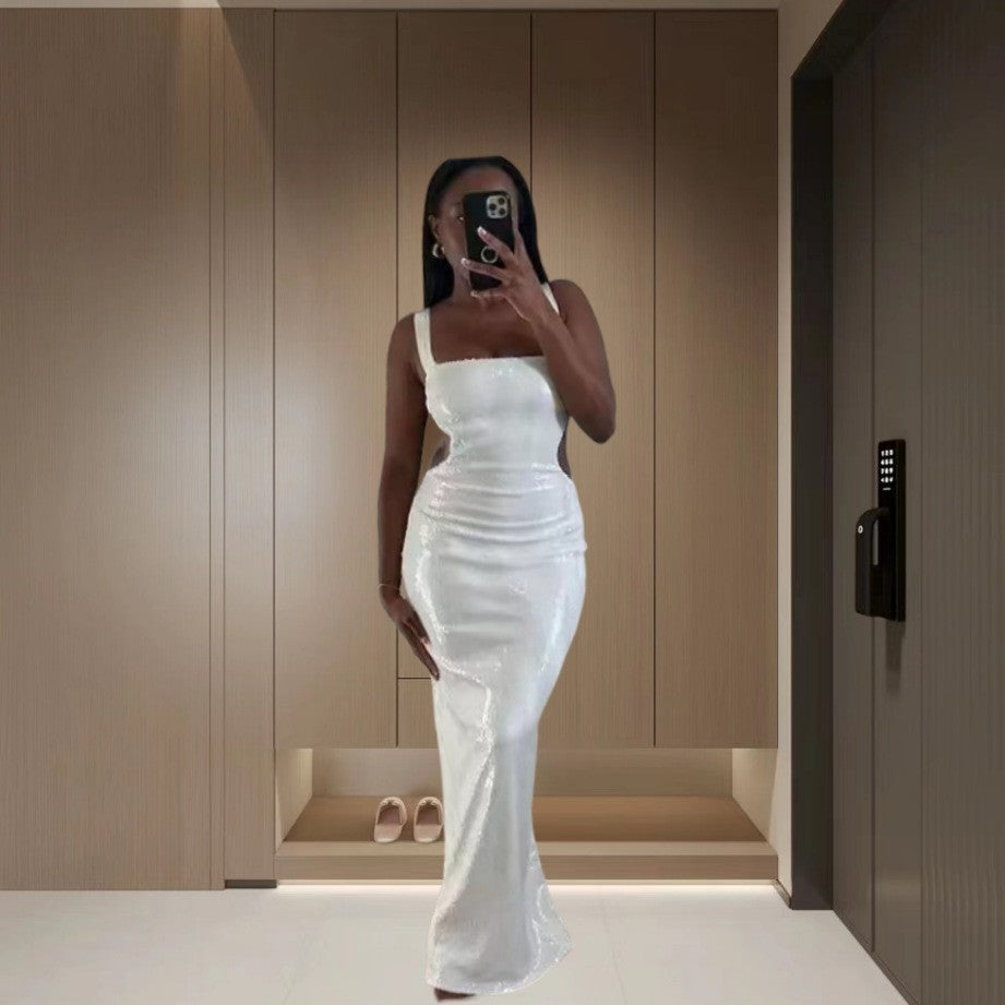 Damen Glitzerndes Maxikleid mit schmalem Schnitt und schimmernden Pailletten EB