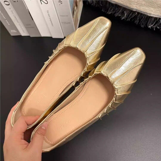 Damen glänzende spitze Ballerinas mit Raffung EB