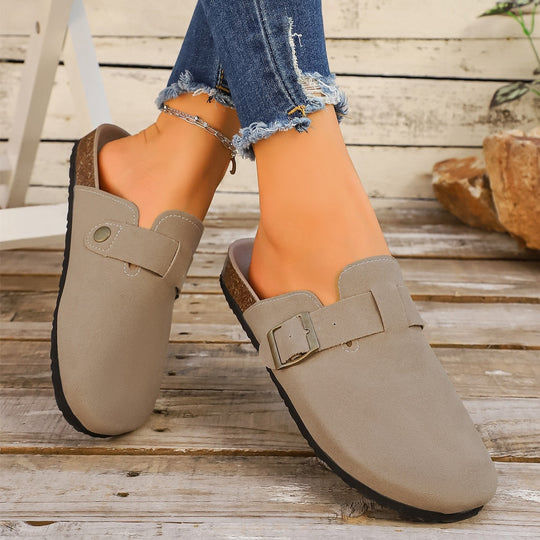Damen Leder Clogs mit modischem Flechtmuster und verstellbarem Riemen EB