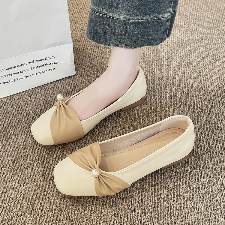 Damen elegante Slingback-Pantoletten mit perlenverziertem Schleifenakzent EB