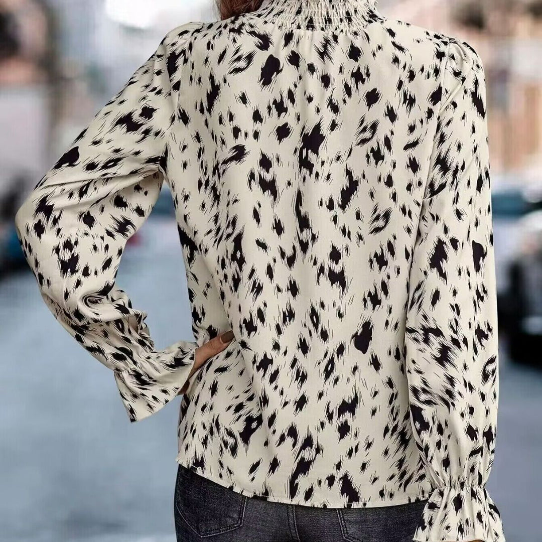Damen elegante Bluse mit Rüschenabschluss und asymmetrischem Muster EB