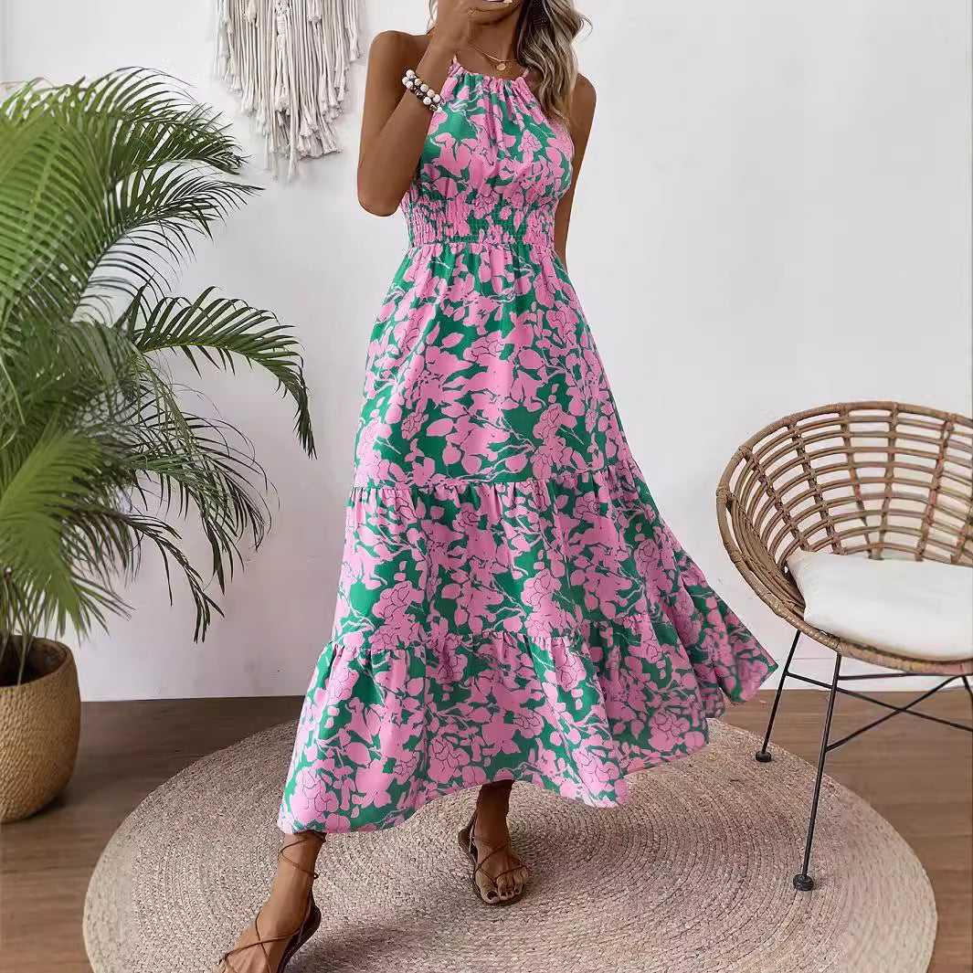 Damen Maxikleid mit floralem Muster und elastischem Tailleneinsatz EB