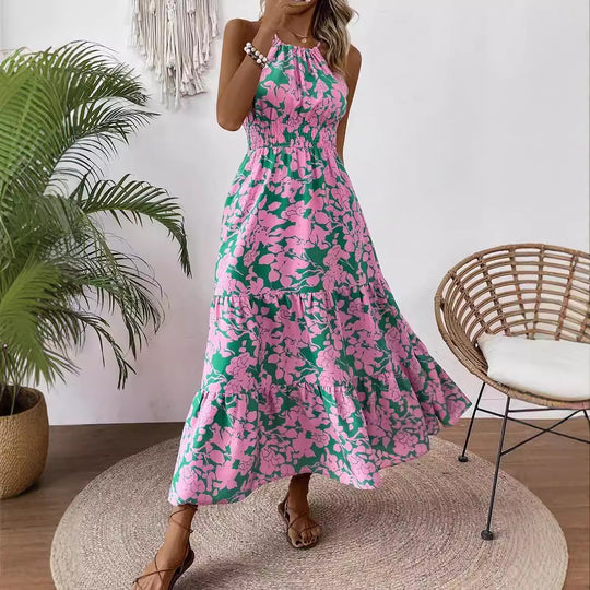 Damen Maxikleid mit floralem Muster und elastischem Tailleneinsatz EB
