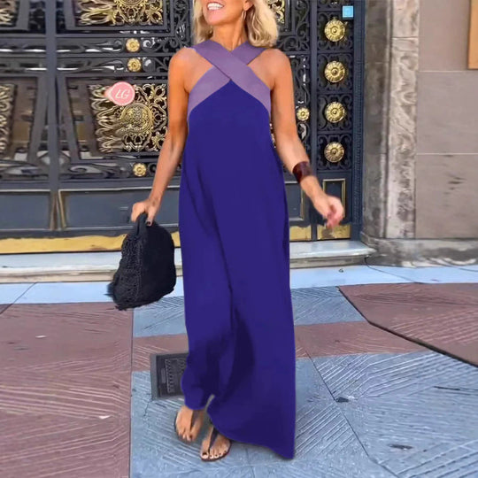 Damen Maxikleid mit raffiniertem Kreuz-Ausschnitt und fließendem Schnitt EB
