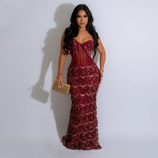 Damen Elegantes Abendkleid mit Kristallverzierung EB