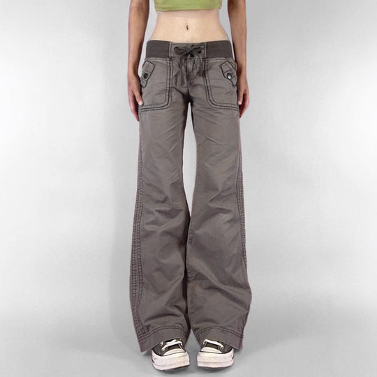 Damen nan Highwaist Schlaghose mit weitem Bein, hohem Bund und Gürtelschlaufen EB
