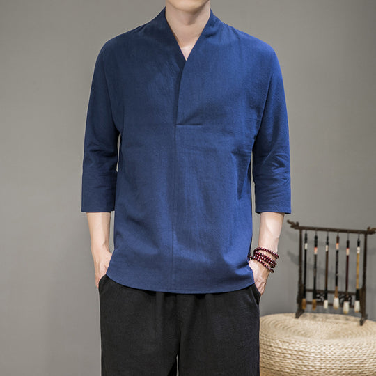 Herren nan modern geschnittene Kimono-Hemdjacke mit V-Kragen und 3/4-Ärmeln EB