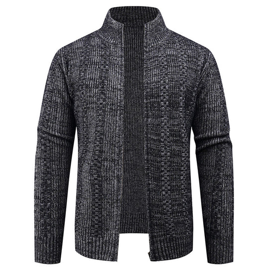 Herren Strickjacke mit strukturierter Oberfläche und hohem Kragen EB