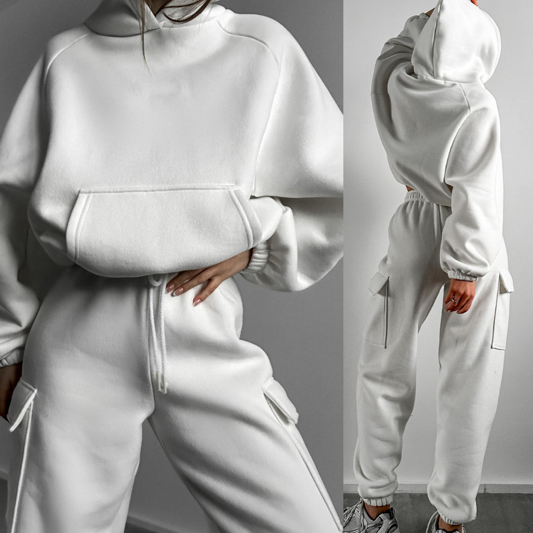 Damen oversized Hoodie mit Kängurutasche und Cargo-Jogginghose Set EB