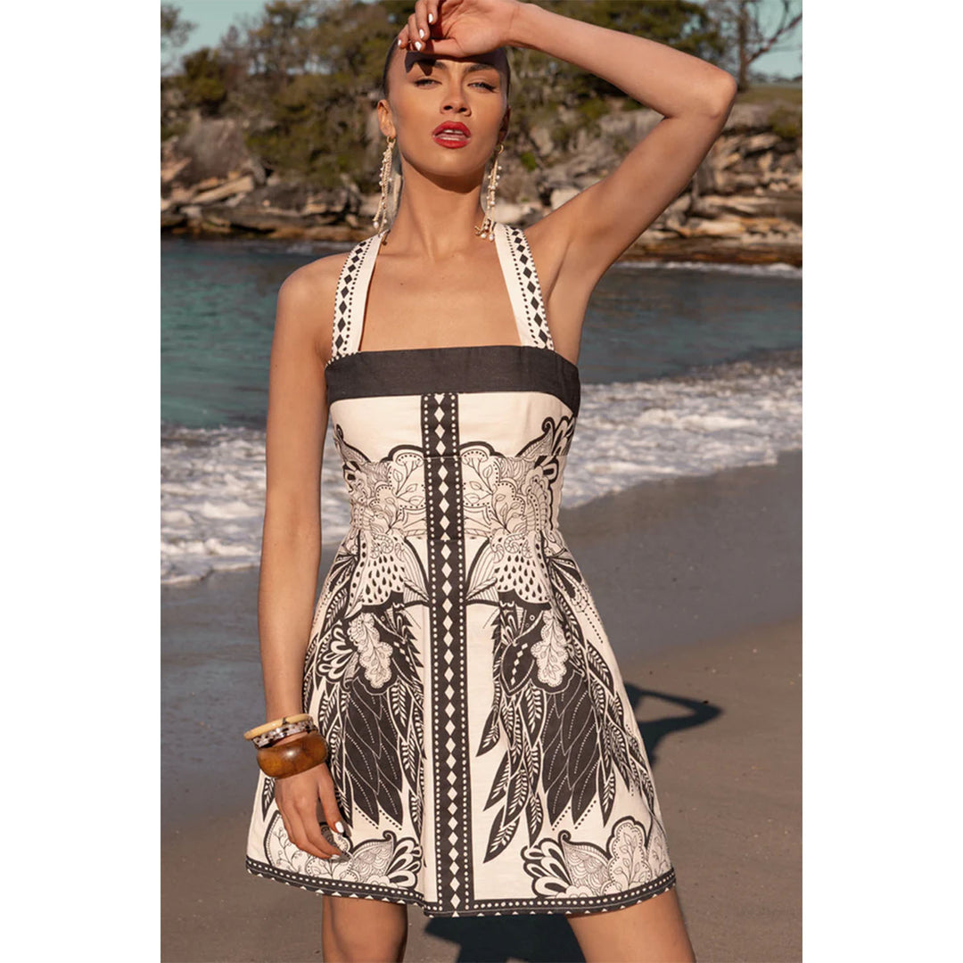 Damen Minikleid mit floralem Design und trägerloser Silhouette EB