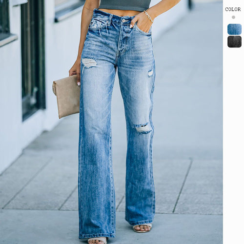 Damen Weit geschnittene Jeans mit Distressed-Effekten und hohem Bund EB