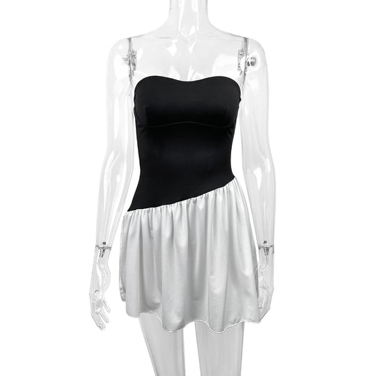 Damen Bandeau Kleid mit fließendem Rock EB