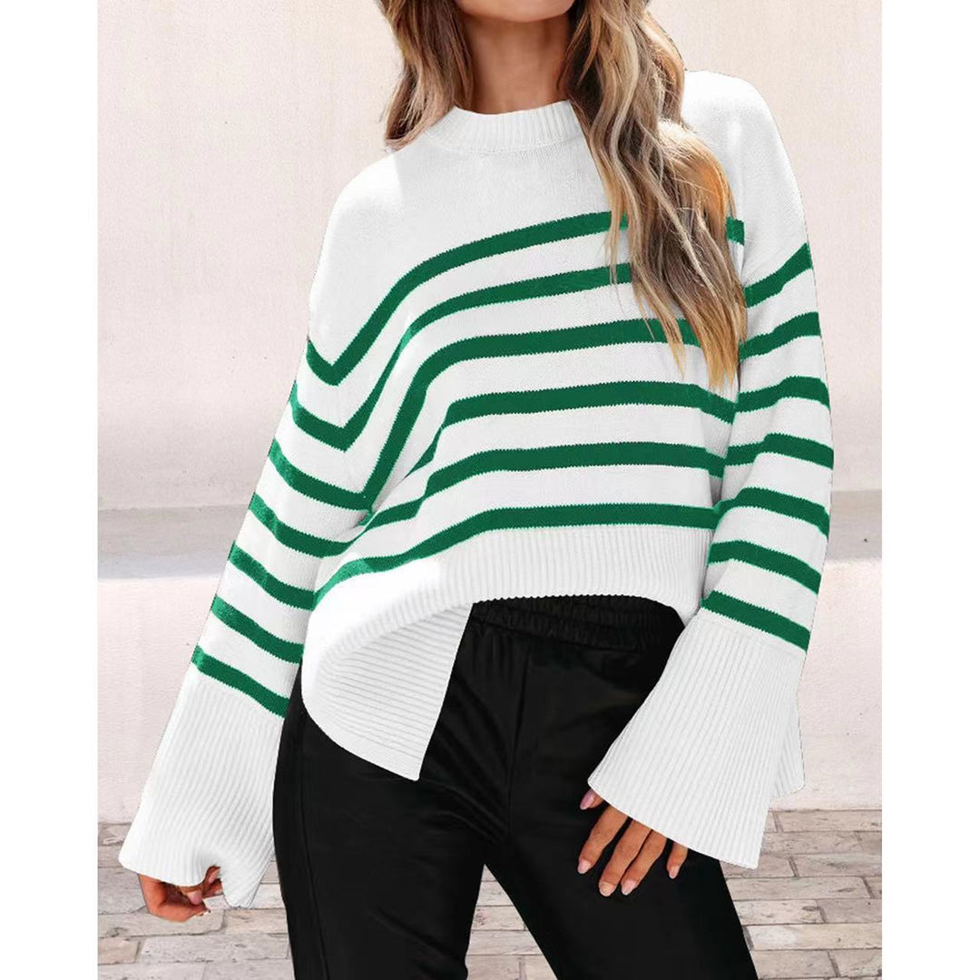Damen modischer Oversized-Pullover mit Streifenmuster EB
