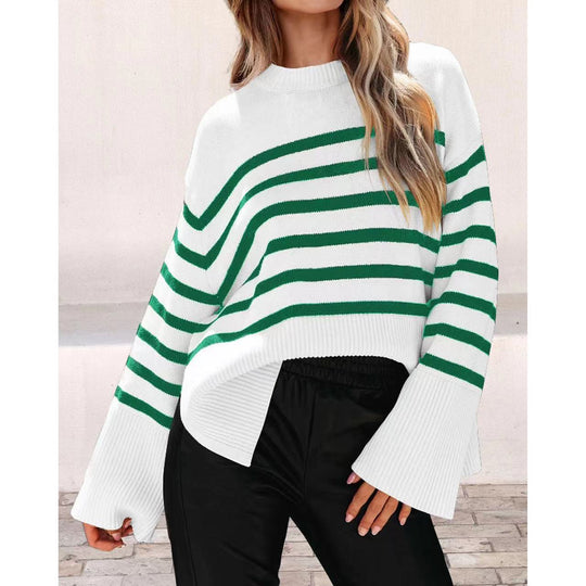 Damen modischer Oversized-Pullover mit Streifenmuster EB