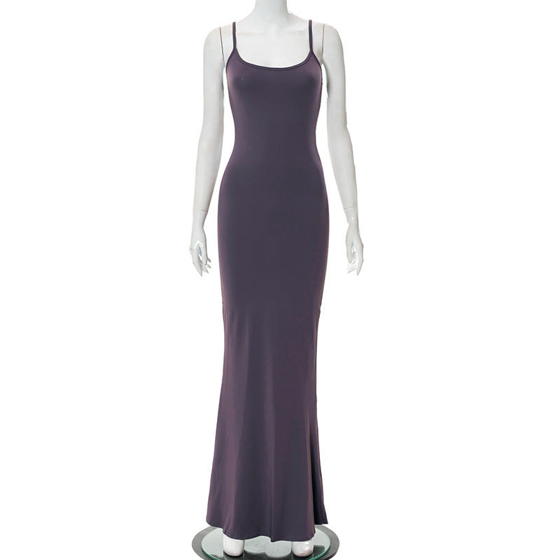 Damen Elegantes Maxikleid mit Spaghettiträgern und fließendem Schnitt EB