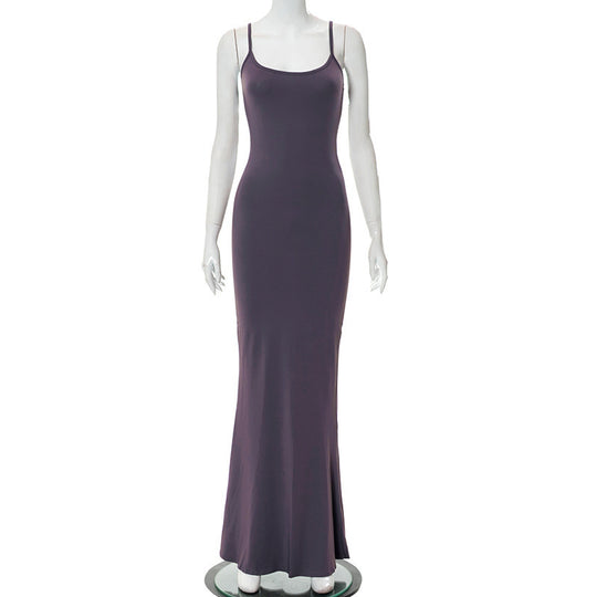 Damen Elegantes Maxikleid mit Spaghettiträgern und fließendem Schnitt EB