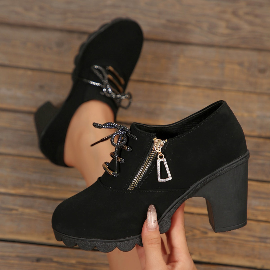 Damen modische Schnürstiefeletten mit Glitzer-Reißverschluss EB