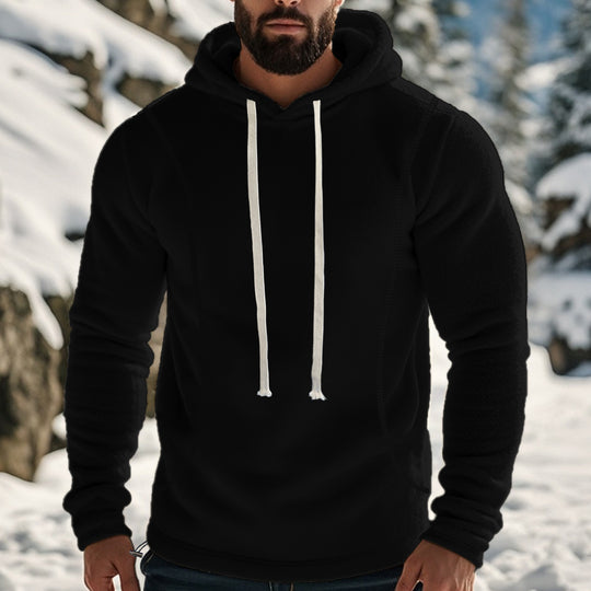 Herren bequemer Fleece Kapuzenpullover mit hohem Kragen und praktischer Kängurutasche EB