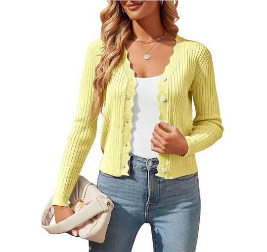 Damen elegante Strickjacke mit Wellenkante EB