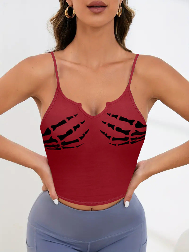 Damen Sportliches Crop-Top mit kreativem Skelett-Design EB