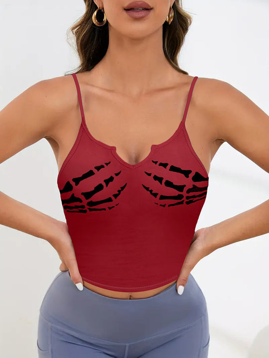 Damen Sportliches Crop-Top mit kreativem Skelett-Design EB