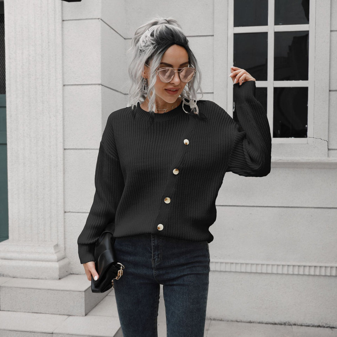 Damen Strickpullover mit dekorativen Knopf-Details und lässigem Schnitt EB