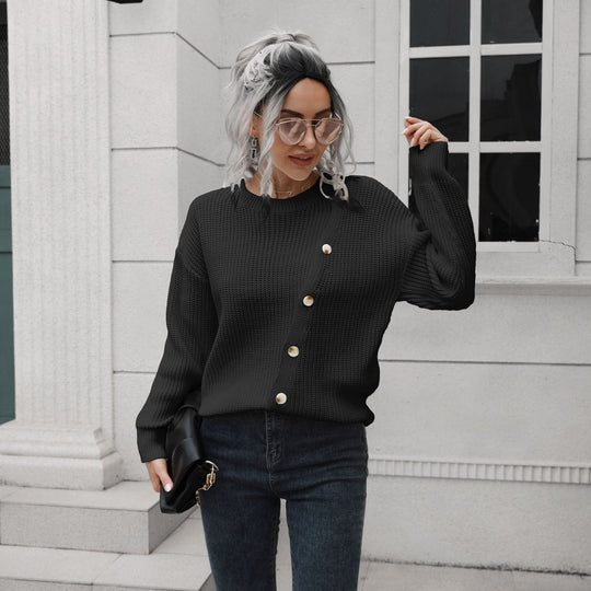Damen Strickpullover mit dekorativen Knopf-Details und lässigem Schnitt EB