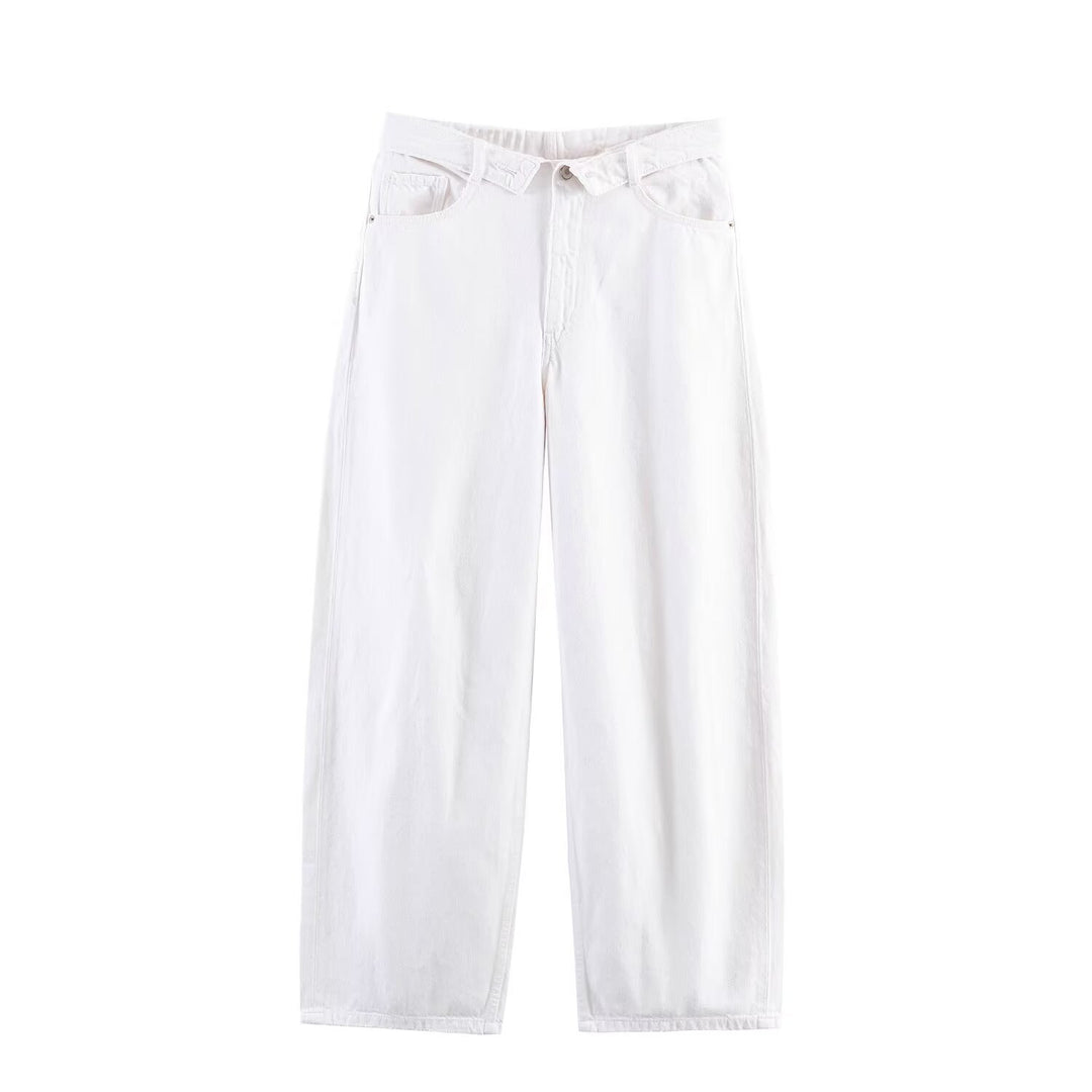 Damen nan weite hochgeschnittene Vintage-Jeans mit Destroyed-Effekten EB