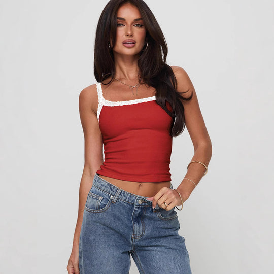 Damen Top mit Spitzenakzenten EB