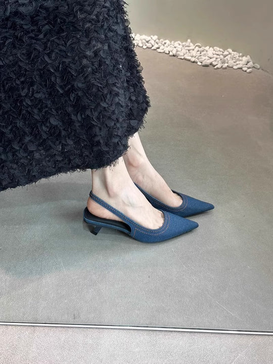 Damen Slingback Pumps aus hochwertigem Denim EB