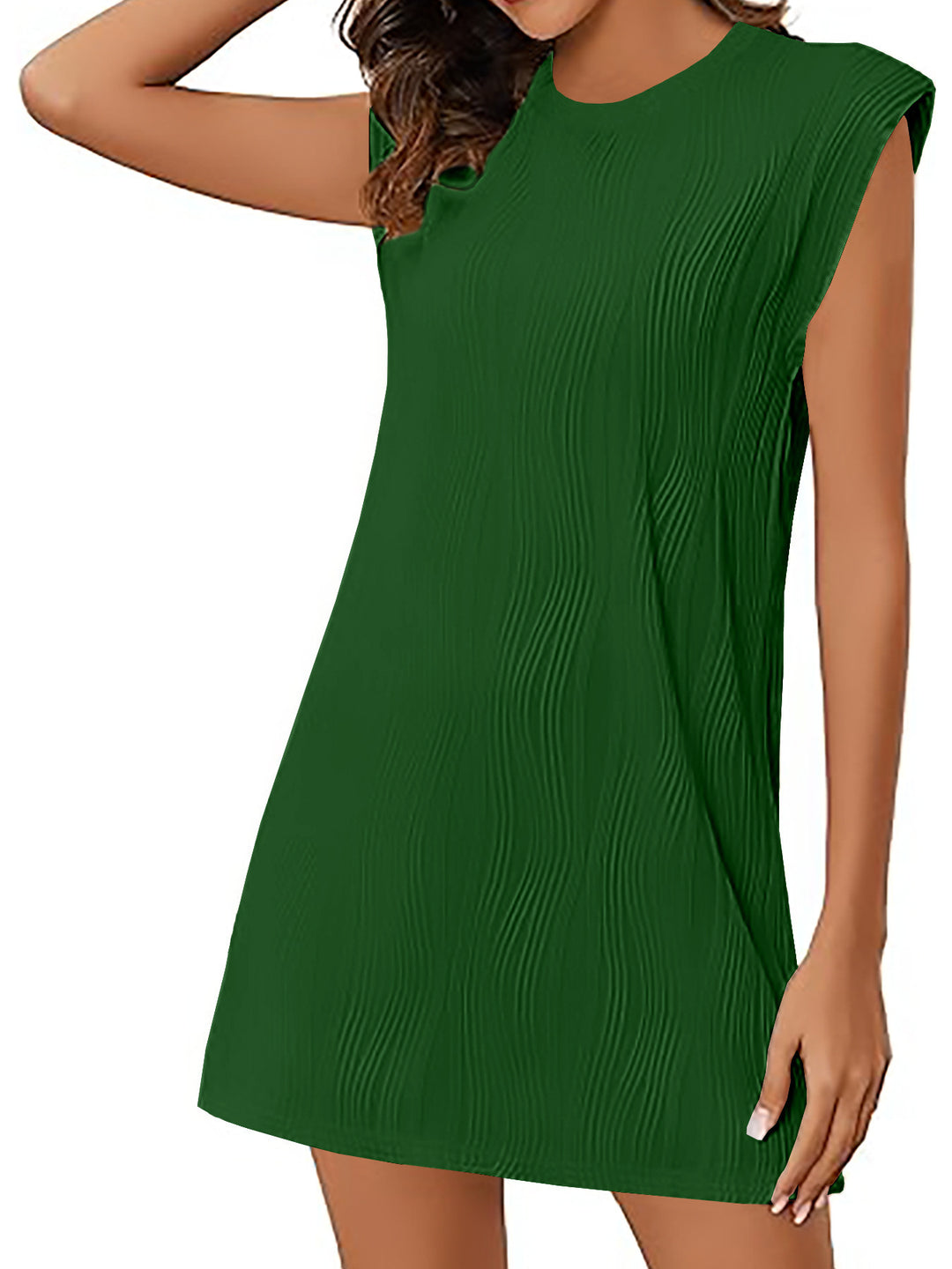 Damen Kurzarmkleid mit Wellenstruktur und lockerem Schnitt EB
