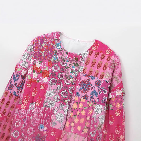 Damen Patchwork-Jacke mit floralen Motiven und praktischen Taschen EB