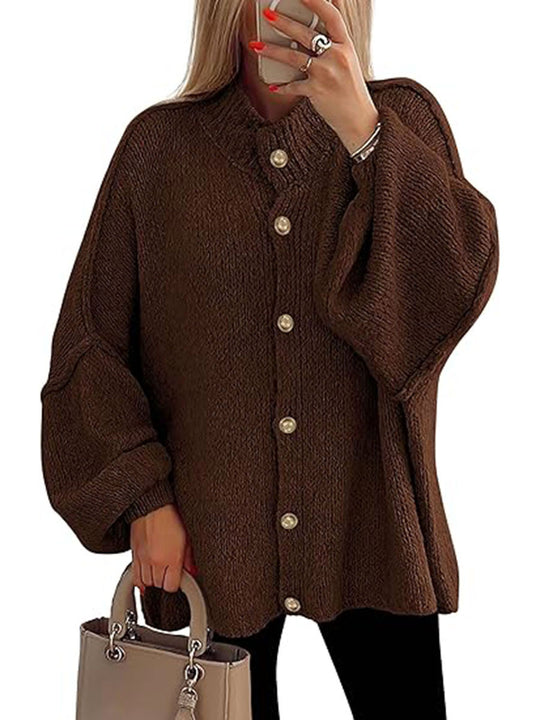 Damen oversized Strickjacke mit Knopfverschluss EB