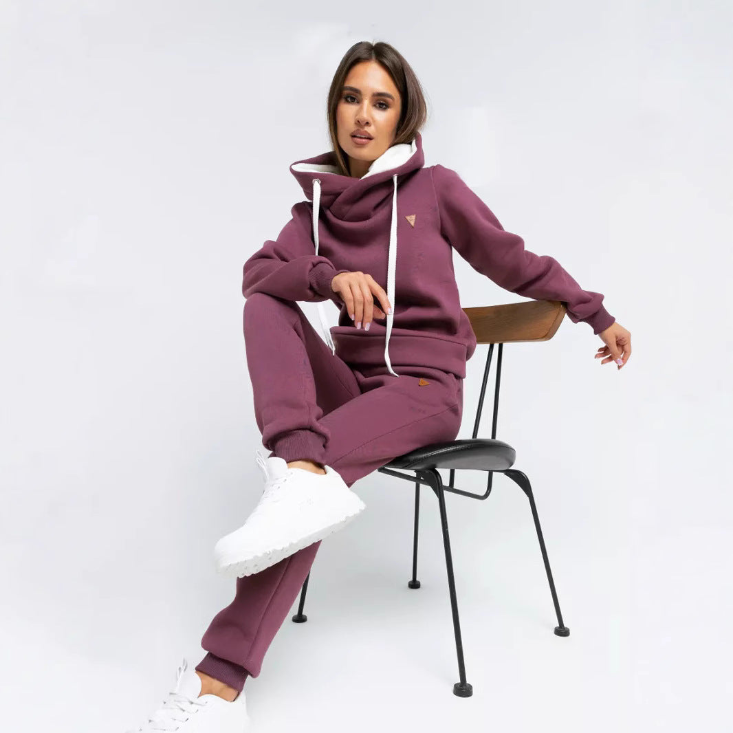 Damen Loungewear-Set mit Schalkragen-Hoodie und taillierter Jogginghose EB