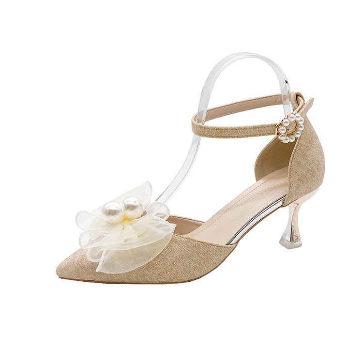 Damen elegante Pumps mit transparentem Riemen und Blumenapplikation EB