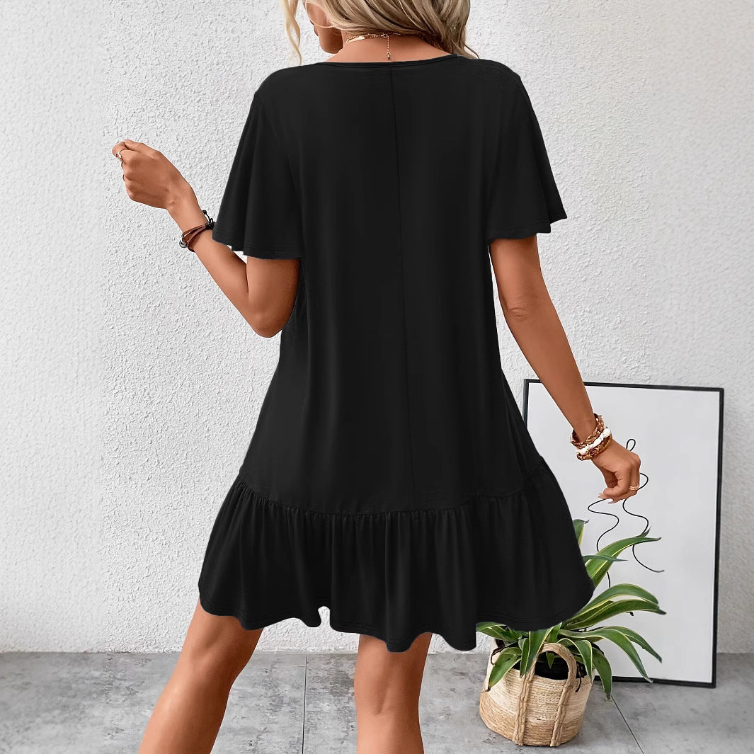 Damen Freizeitkleid mit voluminösen Rüschen und lässigen Ärmeln EB